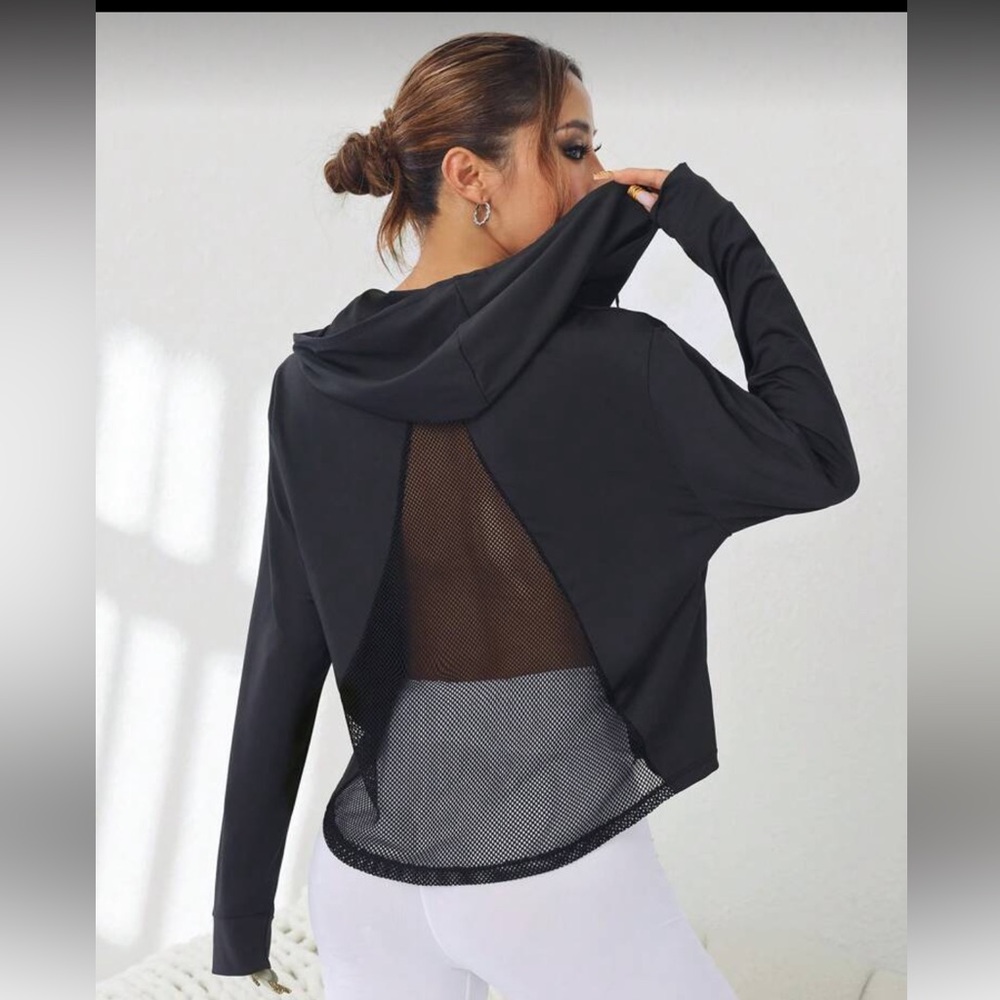 SHEIN Black Mesh Back Hoodie, Oversized, Zip-up, New, Size XL